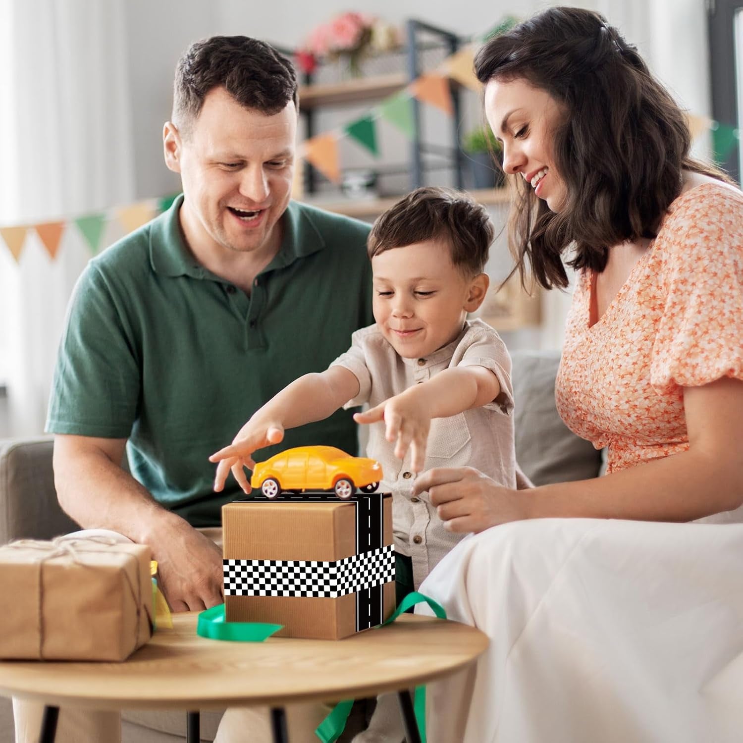 2 Rolls Checkered Flag and Road Track Tapes 109 Yards Black White Buffalo Tapes Decorative Race Car Road Tapes Packing Tapes for Birthday Scrapbook Box DIY Crafts