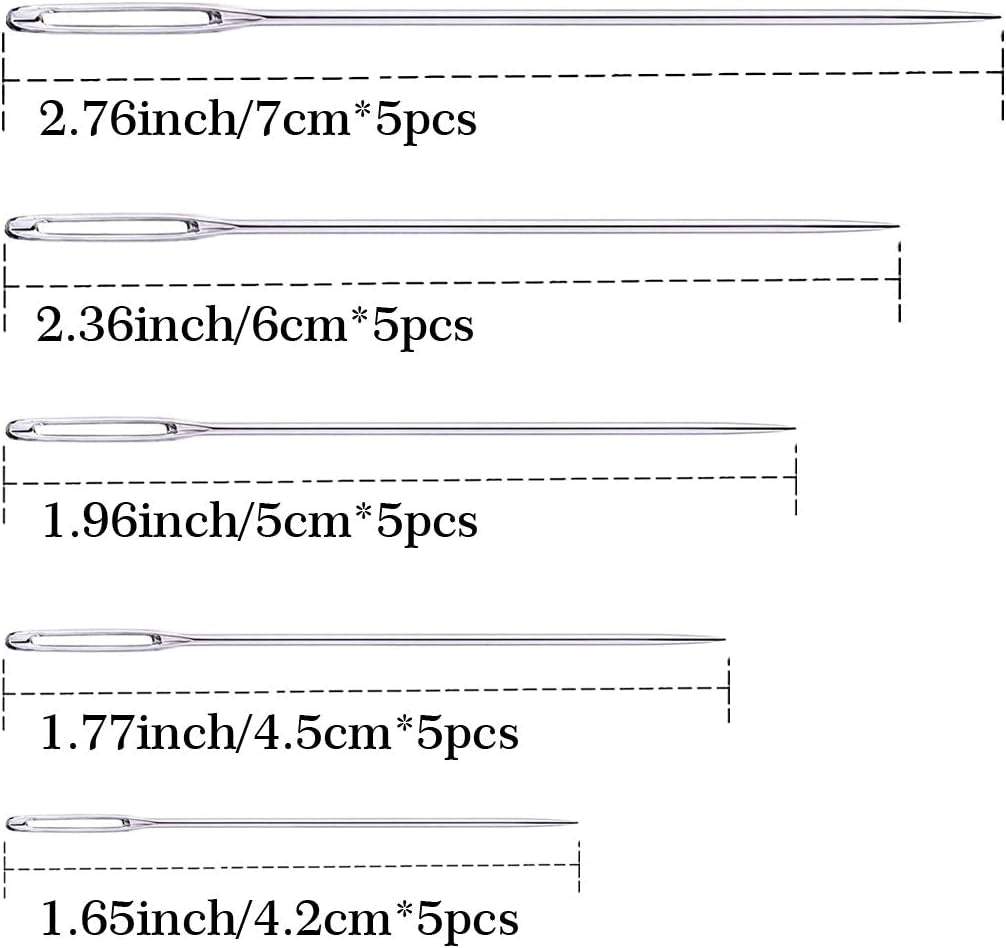 25Pieces Hand Sewing Big Eye Needles Sharp Needle，With Solid Wood Needle Case For