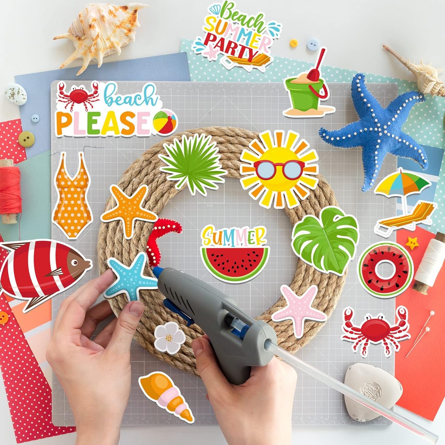 100 Pcs Summer Themed Paper Die Cuts Cardstock Scrapbook Die Cuts Scrapbooking Summer Cut Outs Scrapbook Embellishments for Summer Bulletin Board Decorations DIY Craft Making Supplies