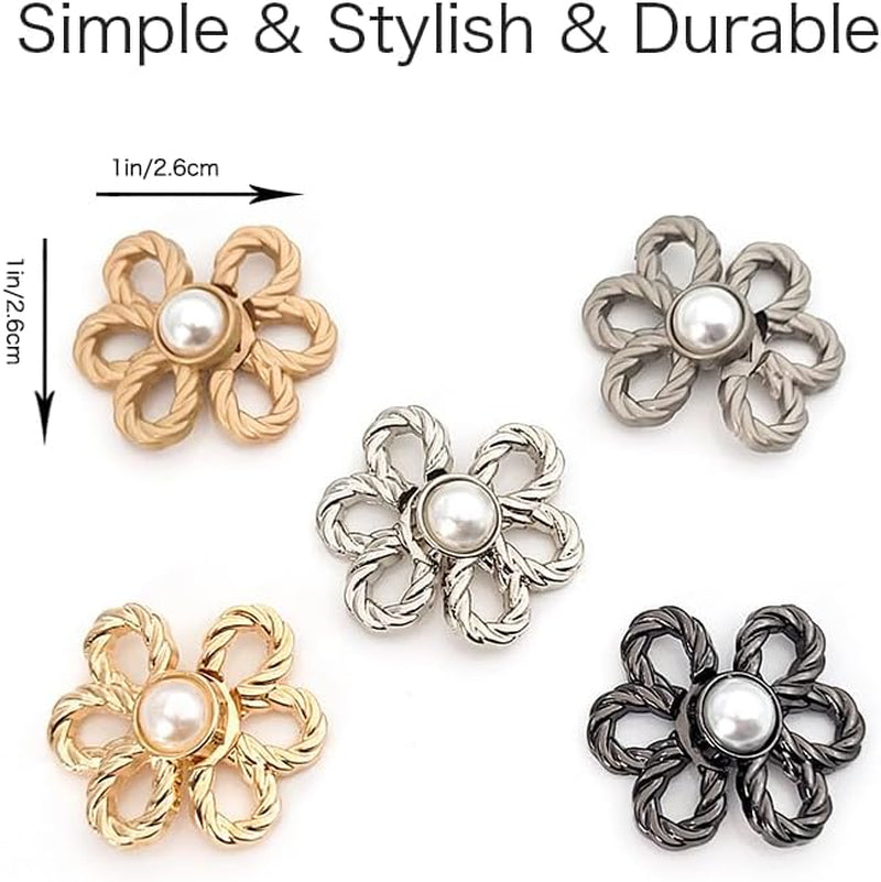 Flower Jeans Button 10 Sets Pant Waist Tightener, Adjustable Waist Buckle Sets No Sew and No Tools Detachable Decorative Waist Buckles, Jean Buttons Pins for Loose Jeans, Pants, Skirts (No Sew)