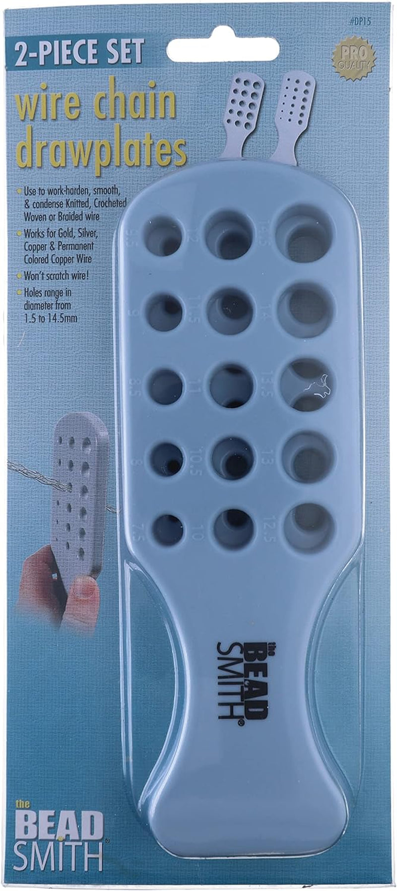 Wire Chain Drawplate, Durable Plastic with Handle, 2 Paddles, 33 Holes - Diameter Range 1.5 – 14.5Mm – Smooth, Shape and Condense Knitted, Crocheted, Woven or Braided Wire