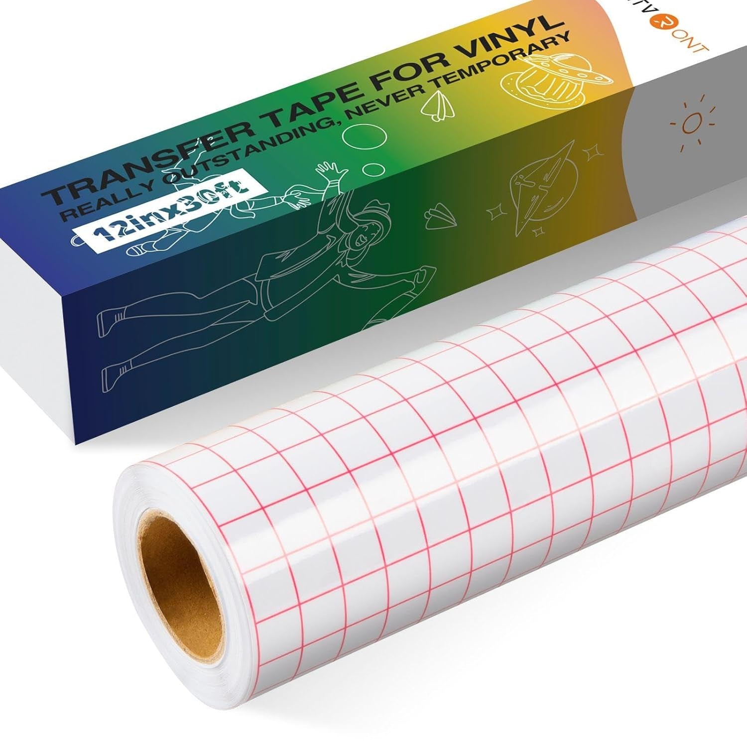 Transfer Tape for Vinyl - 12" X 30 Feet Clear W/Red Alignment Grid Medium Tack Vinyl Transfer Tape Perfect for Cricut Cameo Self Adhesive Vinyl for Signs Stickers Decals Walls Doors & Windows