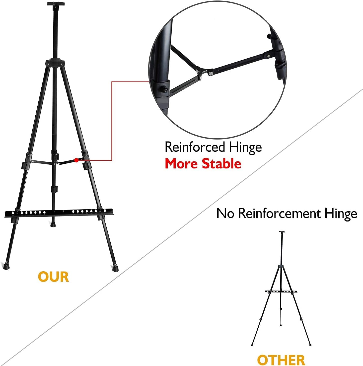 72 Inch Tall Folding Easel Stand for Display, Aluminum Metal Tripod Art Easel Adjustable Height from 22 to 72 - Instant Poster Easels for Painting Canvas - Floor Standing Easel, Black with Bag