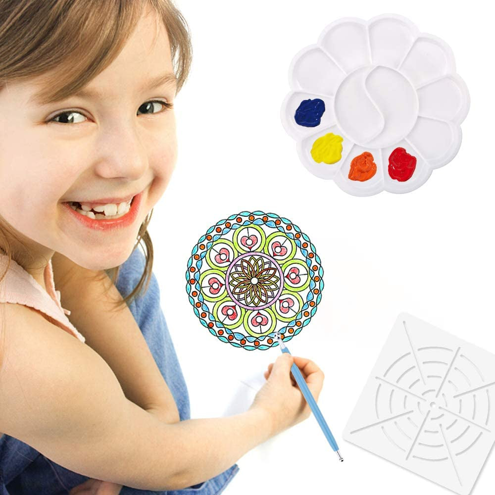 19Pcs Mandala Dotting Tools Set Pen Dotting Tools Mandala Stencil Ball Stylus Paint Tray for Painting Rocks, Coloring, Drawing and Drafting