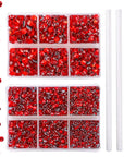 5040Pcs Red Flatback Rhinestones for Crafting, Crystal round Gems for Nail Art DIY Crafts Clothes Bags, 6 Mixed Size Hotfix Rhinestones with Tweezers and Picking Rhinestones Pen