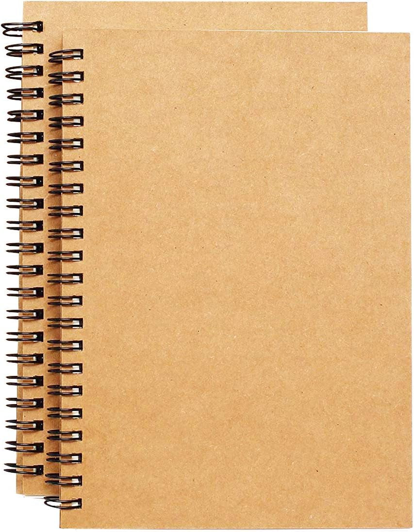 Spiral Sketch Book Large Notebook（Built-In Drawing Board） Kraft Cover Blank Sketch Pad Wirebound Sketching for Drawing Painting 8.5X11-Inch (2 Pack) 200 Sheets, 100 Sheets, 200Pages Each