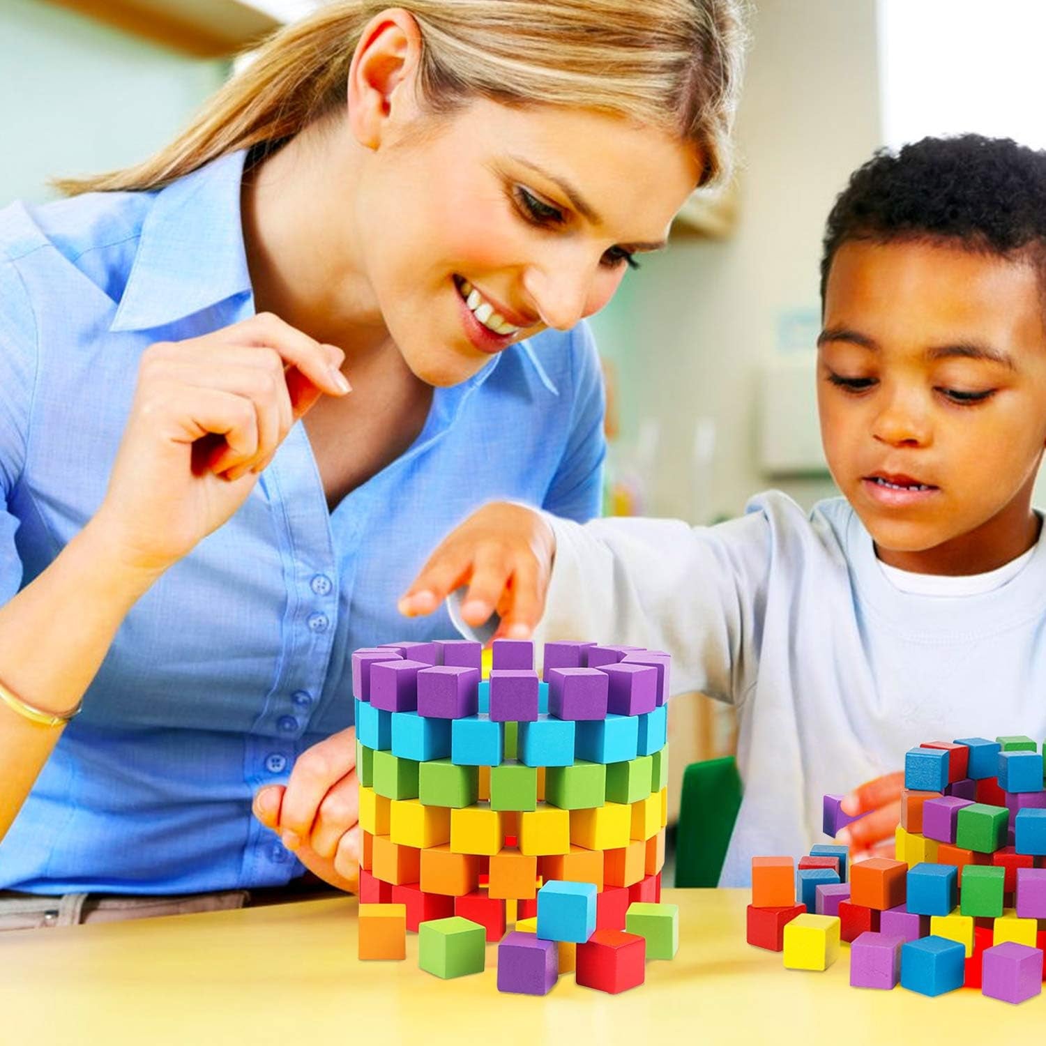 Cube Blocks,200 Pack Colorful Square Wood Craft Cube Blocks Wooden Blocks Building Blocks,Square Blank Birch Blocks Baby Shower Decorating Cubes,Puzzle Making and DIY Craft Cube Blocks (Colorful)