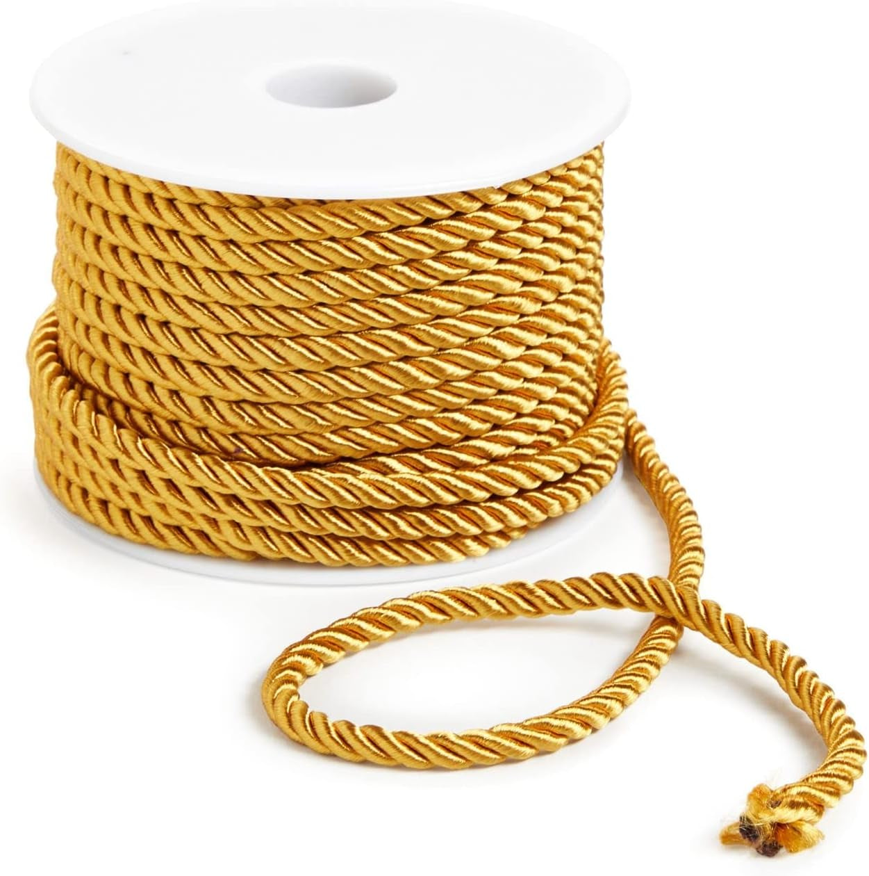 36 Total Yards 5Mm Twisted Gold Cord for Crafts, Gold Rope Ribbon for Sewing, Upholstery Trim,Household Decorations, 2 Rolls of 0.2" Reinforced Polyester Cordage, 18 Yards per Roll