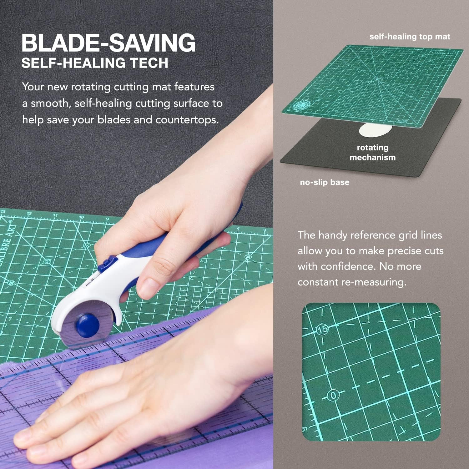 Self Healing Rotating Cutting Mat 18X18 (17" Grid), Perfect for Quilting & Art Projects