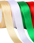 4 Rolls 100 Yards Christmas Ribbons 1Inch Wide Holiday Satin Ribbons Fabric for Gift Wrapping and DIY Craft, Red & Green & Gold &White