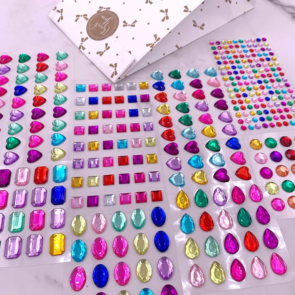 365Pcs round Jewels Stickers Gem Stickers Rhinestone for Crafts Sticker Gems Self Adhesive Bling Jewels, Multicolored