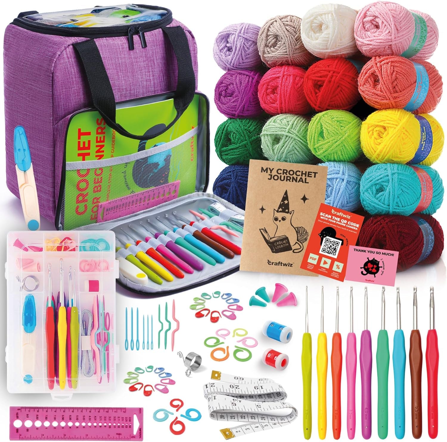 Ultimate Beginner Crochet Kit for Adults and Kids - Learn to Crochet with Complete Crochet Starter Kit - Perfect Crocheting Kit for Beginners - Includes 20 Yarn Skeins, 9 Hooks, Crochet Book