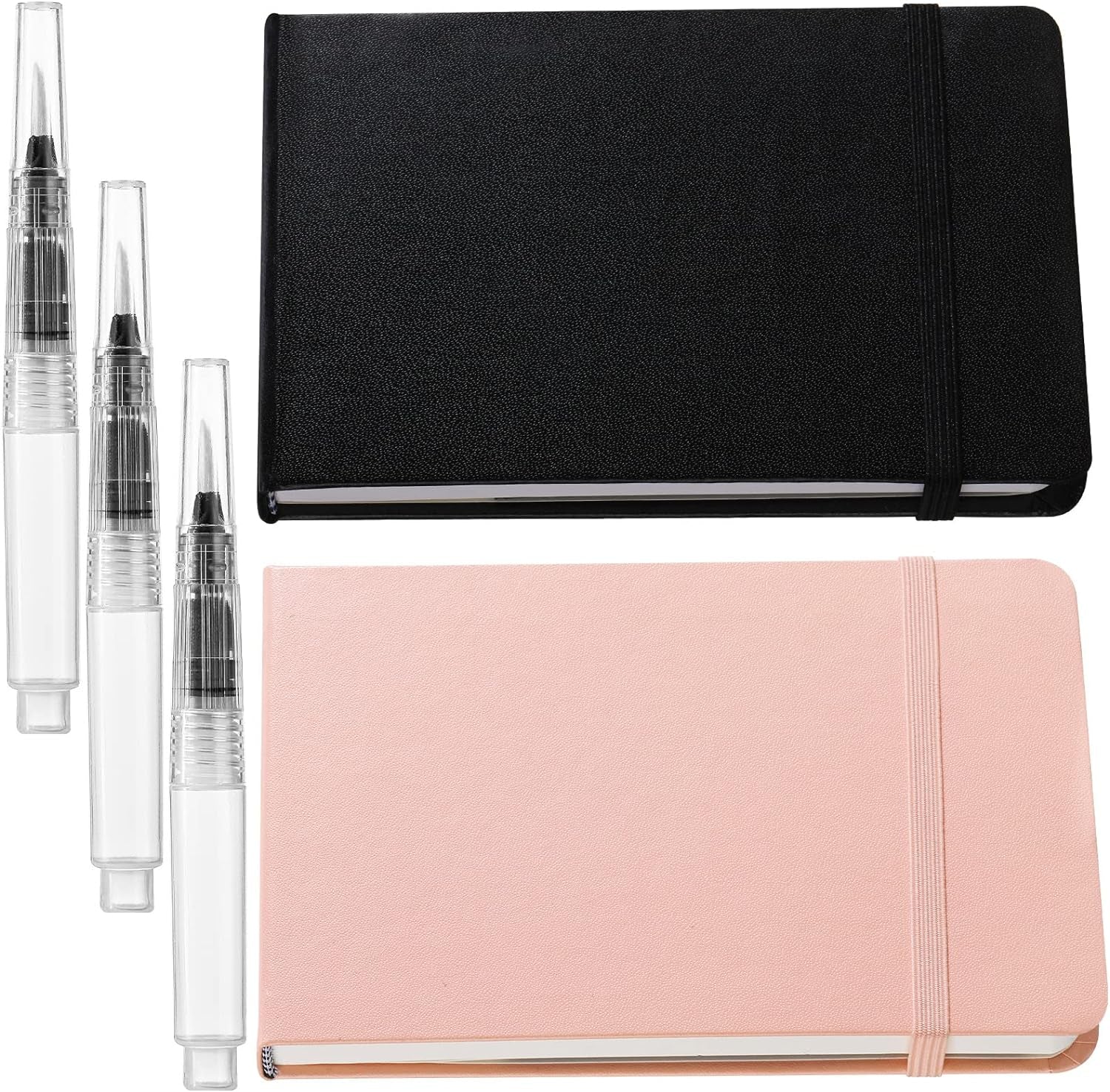 2 Pcs Watercolor Paper Sketchbook with 3 Pcs Watercolor Brush Pens, Small Portable Sketchbook Watercolor Journal Pocket Watercolor Notebook Travel for Painters Art Supplies (5.5 X 3.7 Inch)