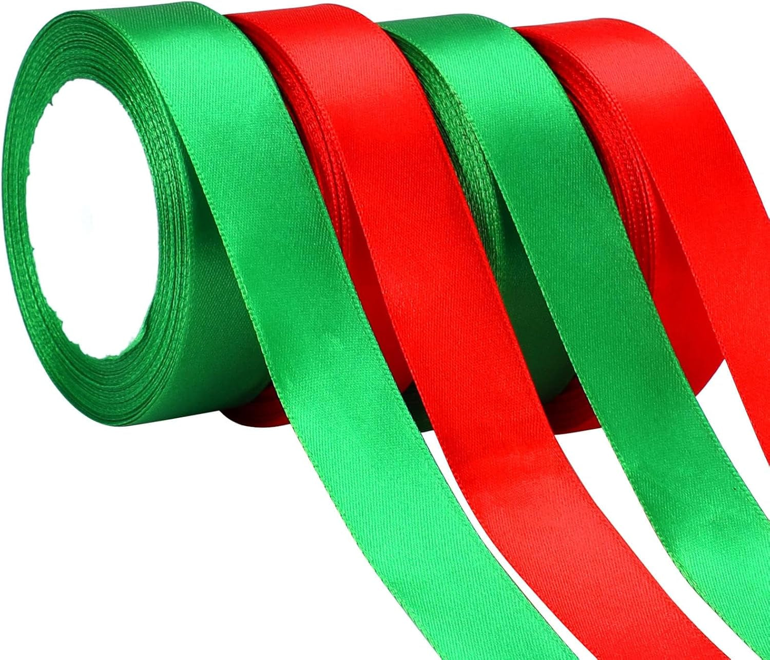4 Rolls 100 Yards Christmas Ribbons 1Inch Wide Holiday Satin Ribbons Fabric for Gift Wrapping and DIY Craft, Red &amp; Green &amp; Gold &amp;White