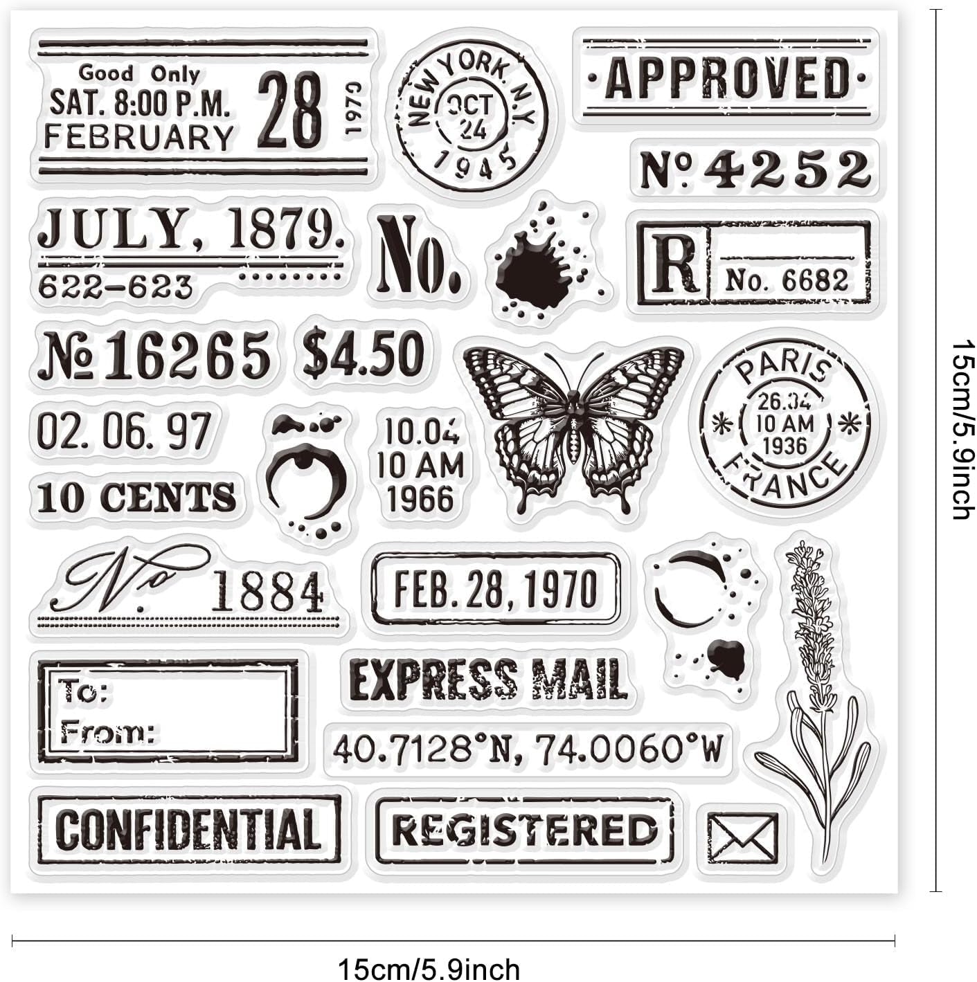 Retro Postmark Clear Stamps for DIY Scrapbooking Vintage Air Mail Silicone Clear Stamp Seals 15X15Cm Transparent Stamps for Cards Making Journal Home Decoration DIY-WH0372-0024-US19
