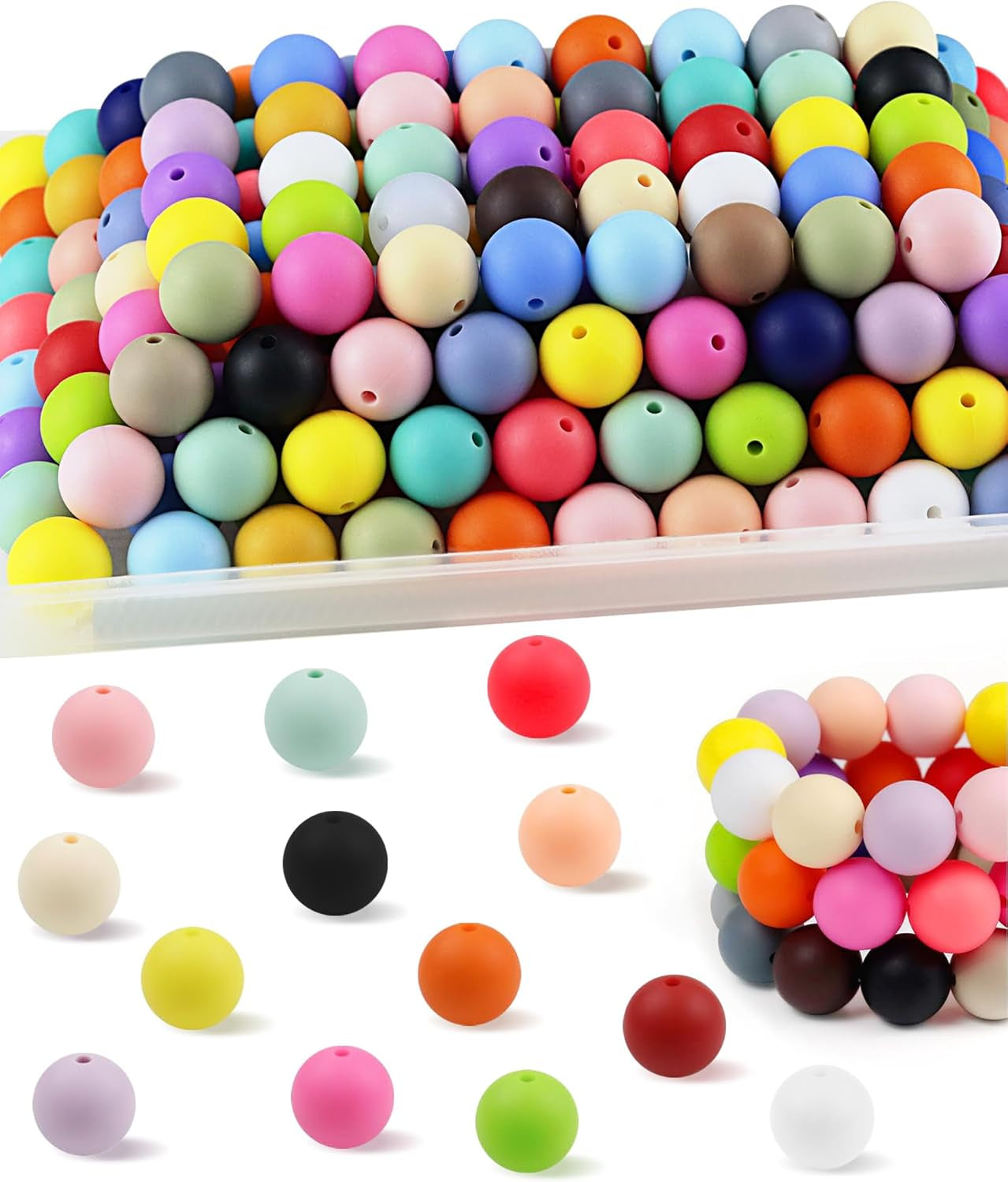 150PCS  Silicone Beads, 30 Colors 15Mm Silicone Beads Bulk for Keychain Making,Focal Beads Rubber round Bulk Beads Mixed Color Silicone Beads for DIY Crafts Making