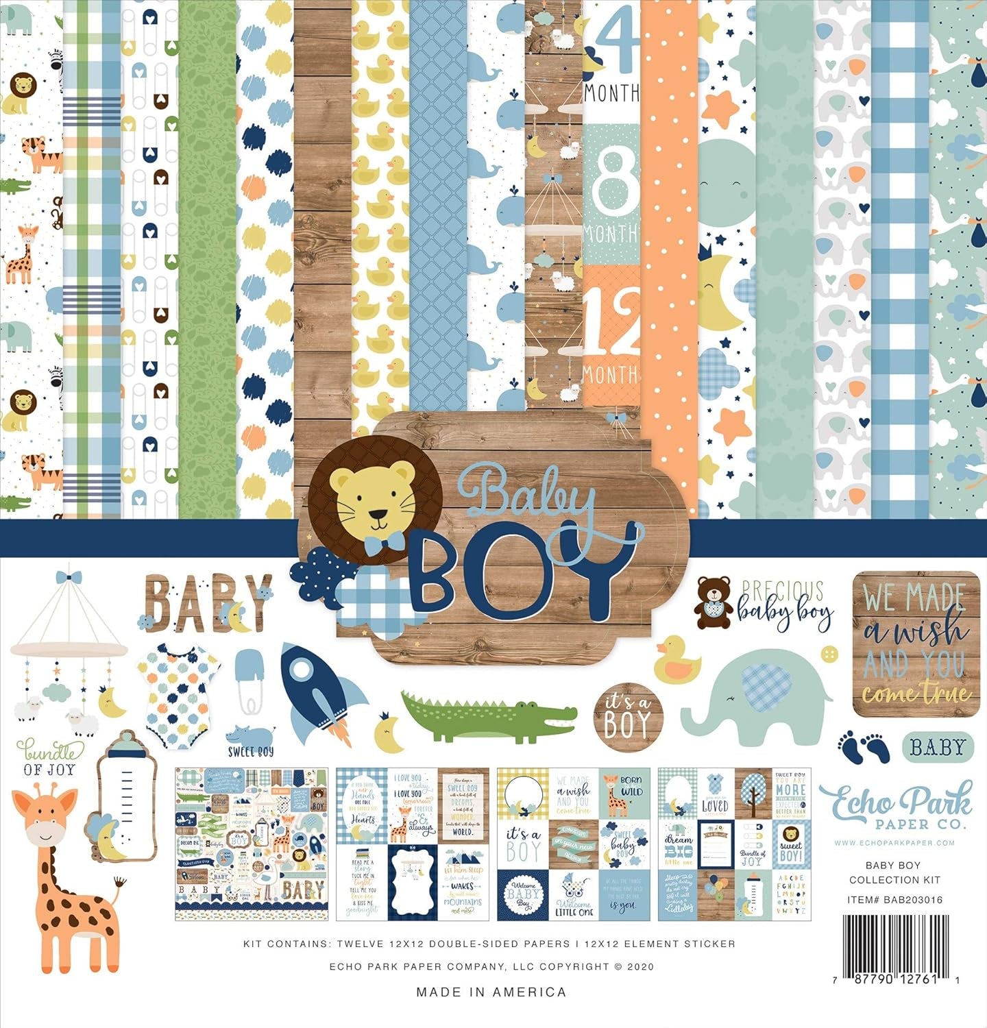 Baby Boy Collection Kit Paper, Blue, Green, Mint, Yellow 12-X-12-Inch
