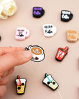 Silicone Focal Beads for Pens Coffee Cup Silicone Accessory Kit 18 Pcs Colorful round Silicone Beads for Keychain Making Bracelet Necklace Handmade Crafts (Cup 1)