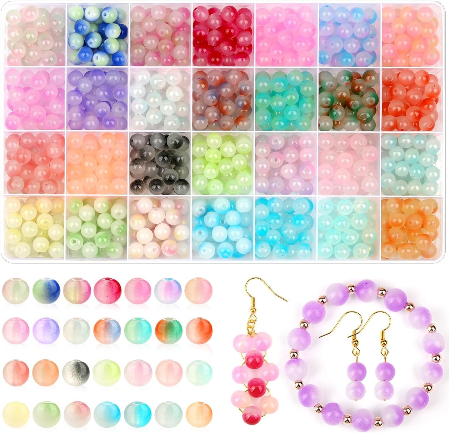 700 Pieces Glass Beads for Jewelry Making, 28 Colors 8Mm Crystal Bracelet and DIY Craft Beads Kit
