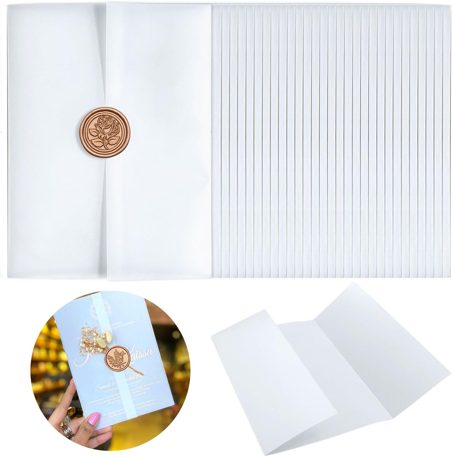 70 Pack Pre-Folded Vellum Jackets for 5X7 Invitations, Vellum Paper 5X7 for Invitations, Transparent Paper Vellum Envelopes for Wedding Invitations Wraps - Translucent Birthday Invitation Paper
