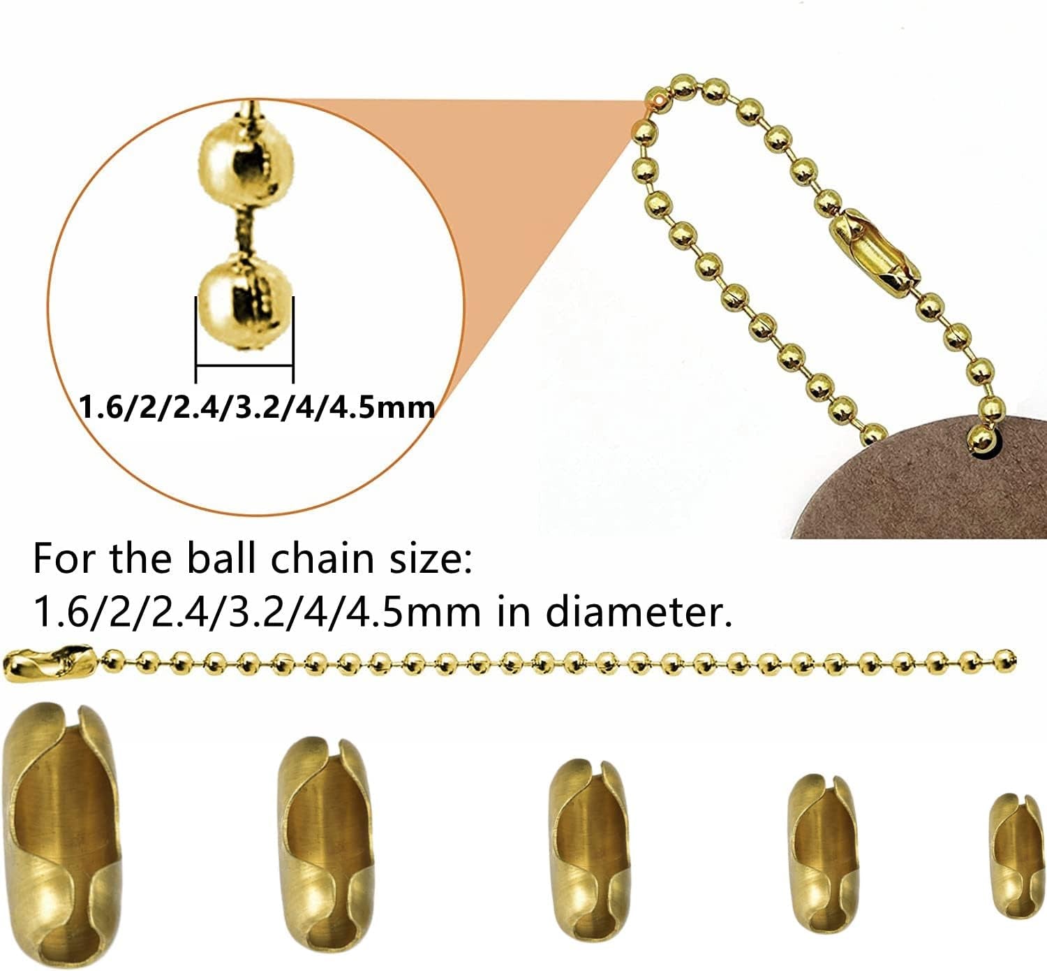 50Pcs Copper Ball Chain Connector Clasps Fits For1.6/2/2.4/3.2/4/4.5 Mm Beaded Ball Chain