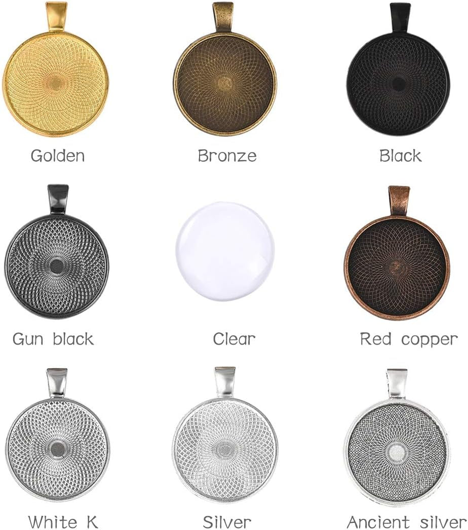 80Pcs Pendant Bezels &amp; Clear Cabochon Domes Set for Photo Pendant Resin Craft Jewelry Making, 40Pcs Mixed Color Pendant Trays with 40 Pcs Transparent Glass Cabochons 1 Inch/25Mm Matching