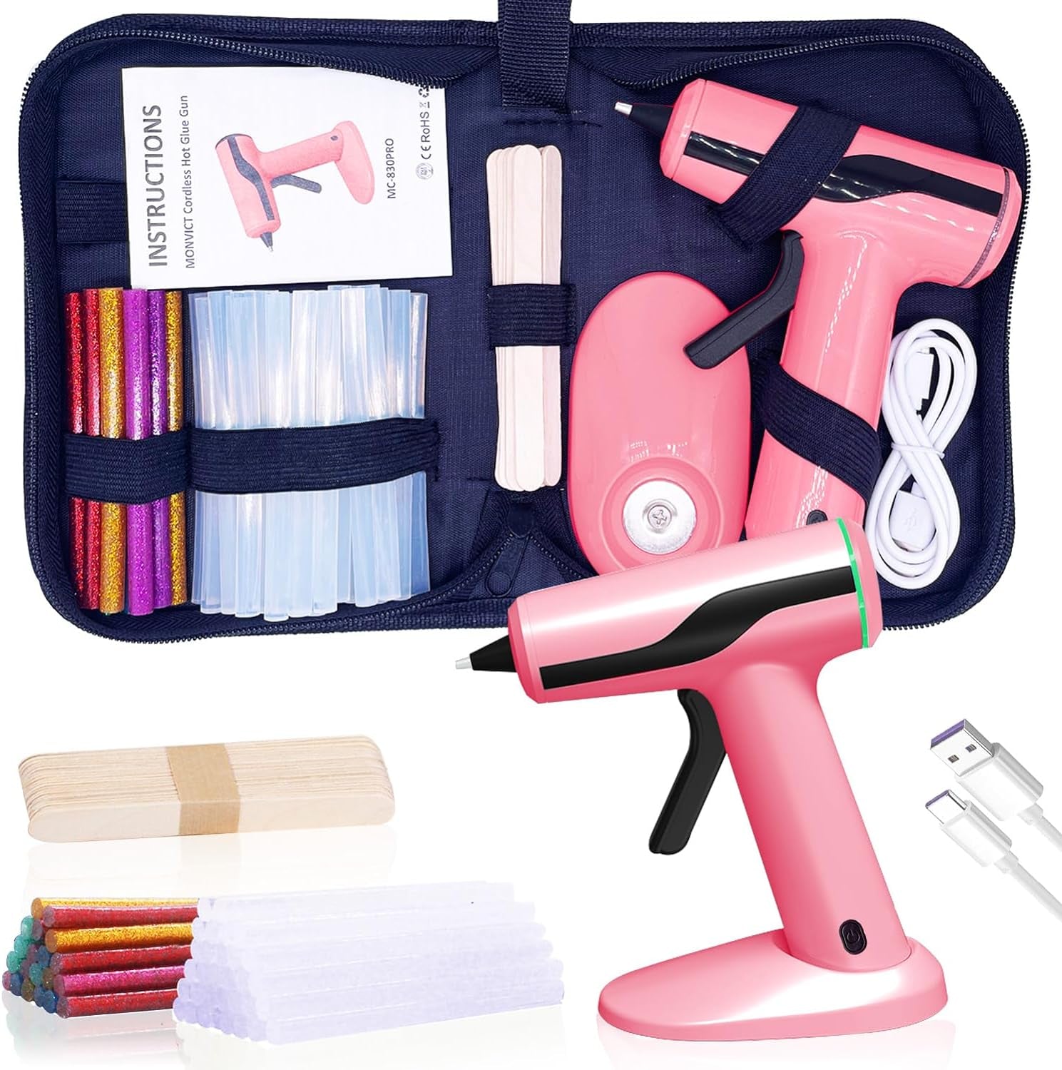 Full Size Hot Glue Gun,  Dual Temp Glue Gun 60/100W Base Stand Heavy Duty Melt Glue Gun Kit with 15 Pcs Glue Sticks &amp; 3 Finger Protectors for Sealing Wax, Quick Repairs, DIY, Art &amp; Crafts