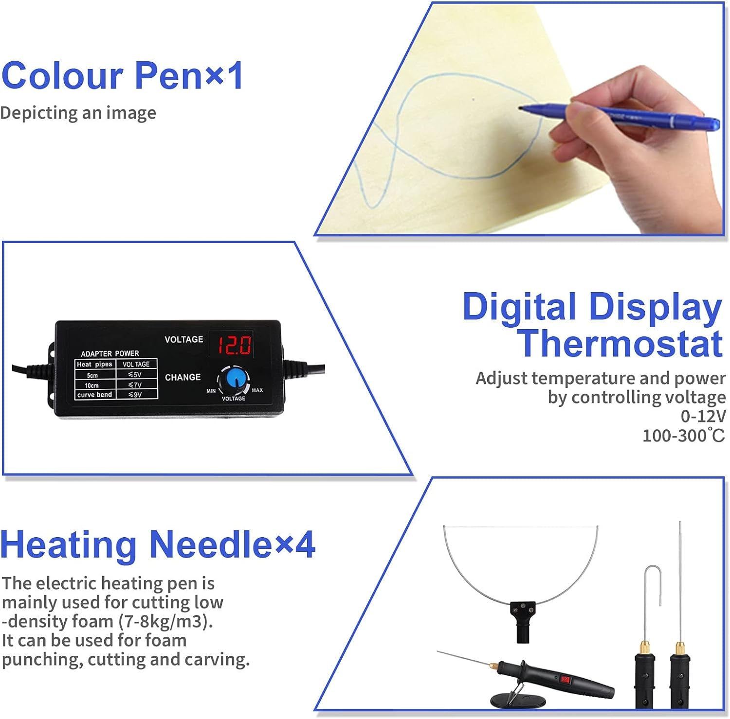 4 in 1 Foam Cutter Set with Digital Voltage Controller,  Electric Cutting Machine Pen Tools Kit, 100-240V /18W Styrofoam Cutting Pen with Electronic Voltage Transformer Adaptor