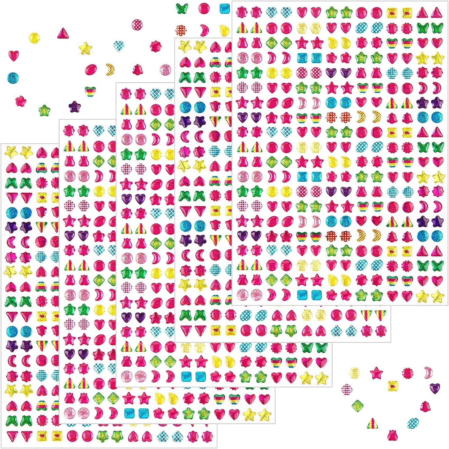 2000+ Stick on Earrings 3D Gem Stickers Earrings Self-Adhesive Glitter Craft Crystal Stickers Girls Sticker Earrings, Crystal Sparkle Stickers for Girls Kids Children(10 Sheets)