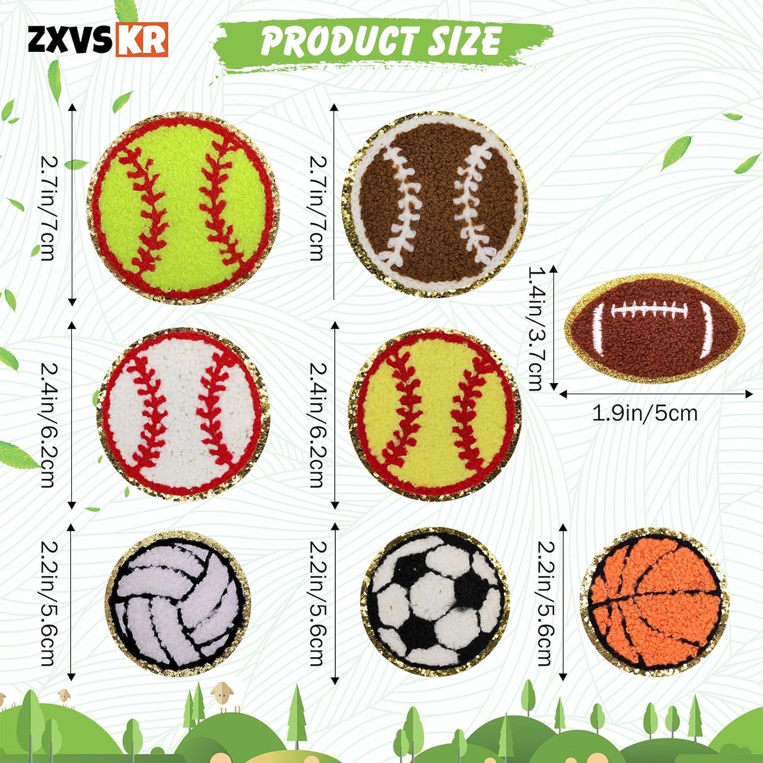 16Pcs Sports Themed Patch, Chenille Patches Gold Edges Basketball Soccer Baseball Football Volleyball Iron on Patch for Bags Hat DIY Clothing Repair