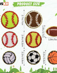 16Pcs Sports Themed Patch, Chenille Patches Gold Edges Basketball Soccer Baseball Football Volleyball Iron on Patch for Bags Hat DIY Clothing Repair