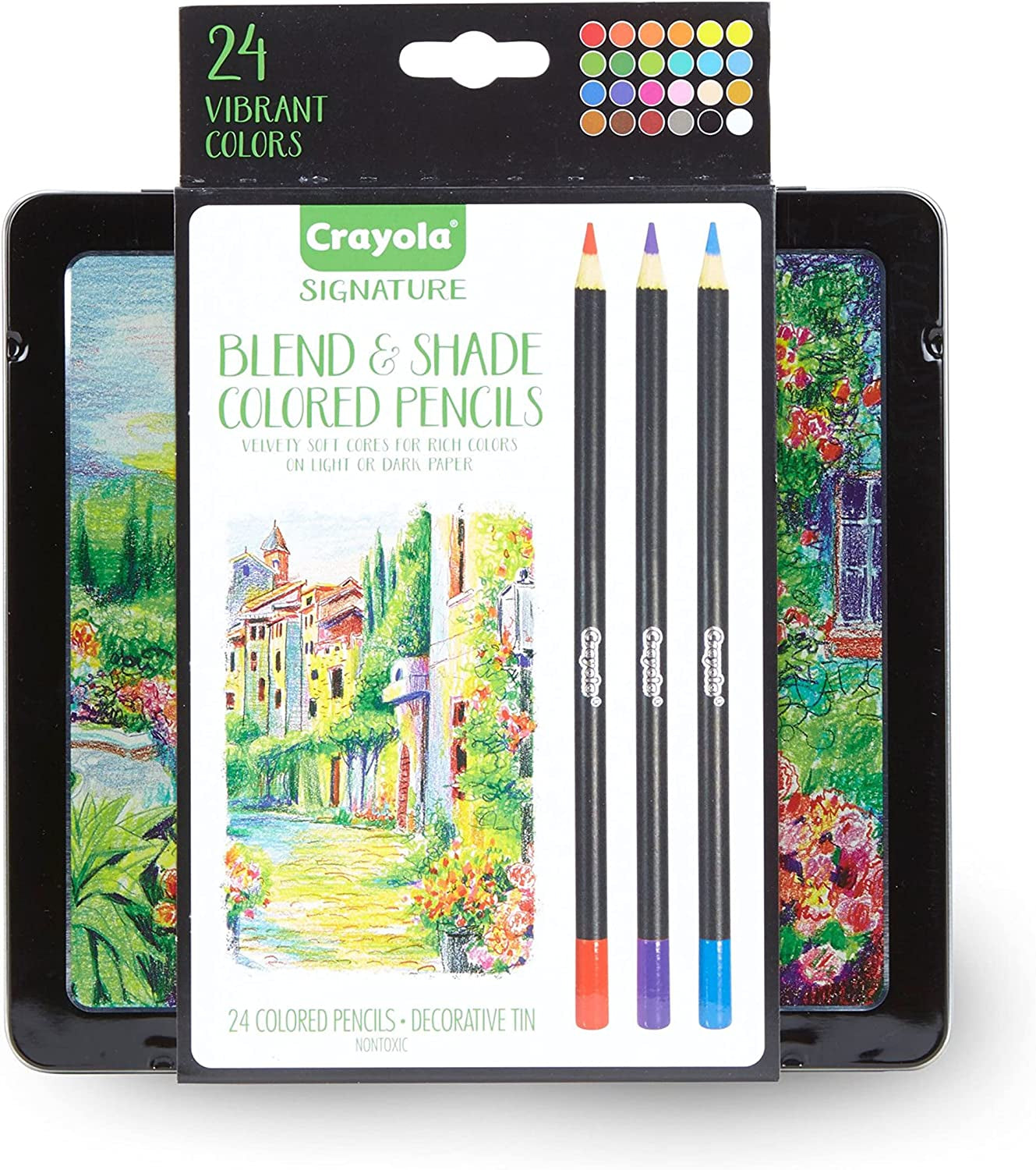 Signature Blend & Shade Soft Core Colored Pencils in Tin, Gift - 24 Count, Blend & Shade Colored Pencils