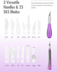 Craft Knife Precision Cutter Hobby Knife Blades Set (30Pcs) for Art Work, Scrapbooking, Stencil, Architecture Modeling, Wood Leather Working (Purple)