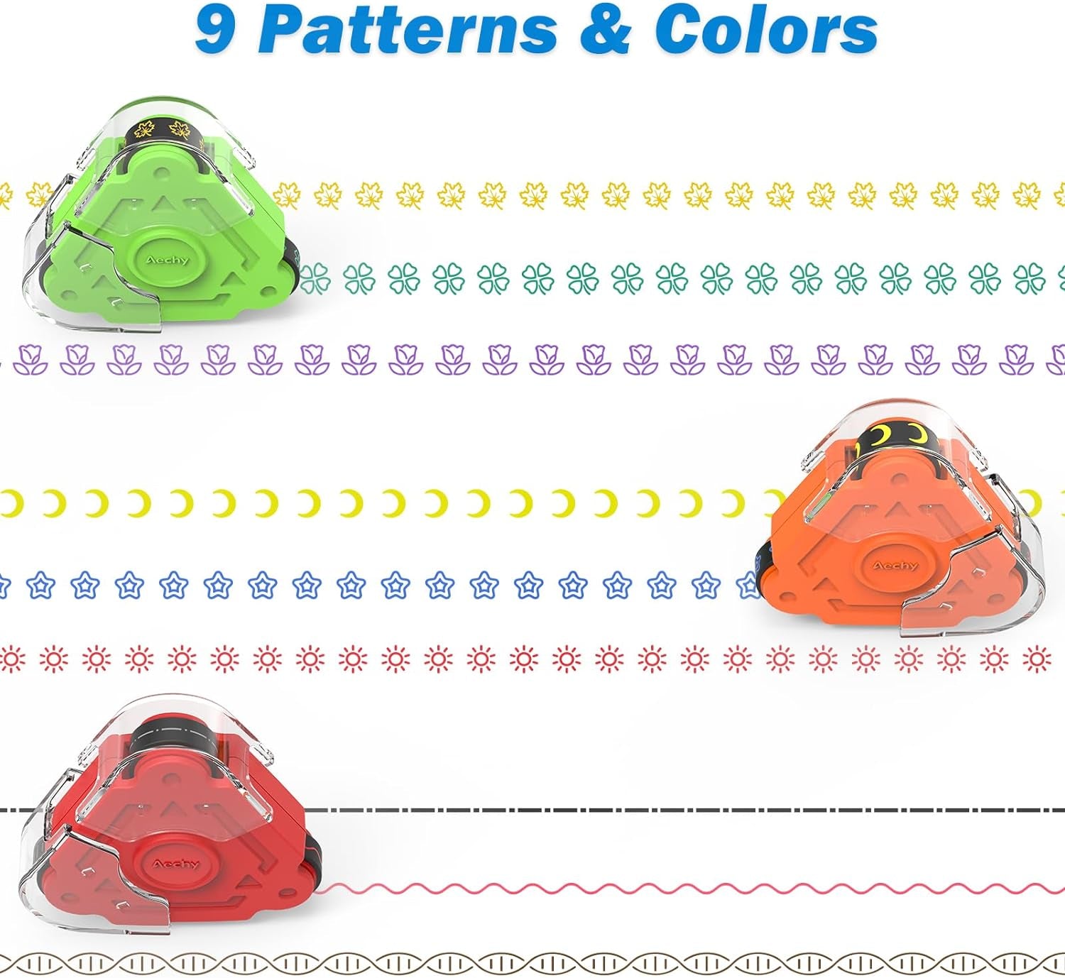 Curve Roller Stamp for Crafts, Triple Tip Stamp with 9 Colors & 9 Patterns, Stamp Set for Kids Teachers Journaling Scrapbook Note Taking Supplies