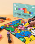 10-Piece Jumbo Acrylic Paint Markers, 15Mm Felt Tip, Waterproof, Odorless, Non-Toxic, Multi-Surface Art Supplies for Rock Painting, DIY Crafts Making
