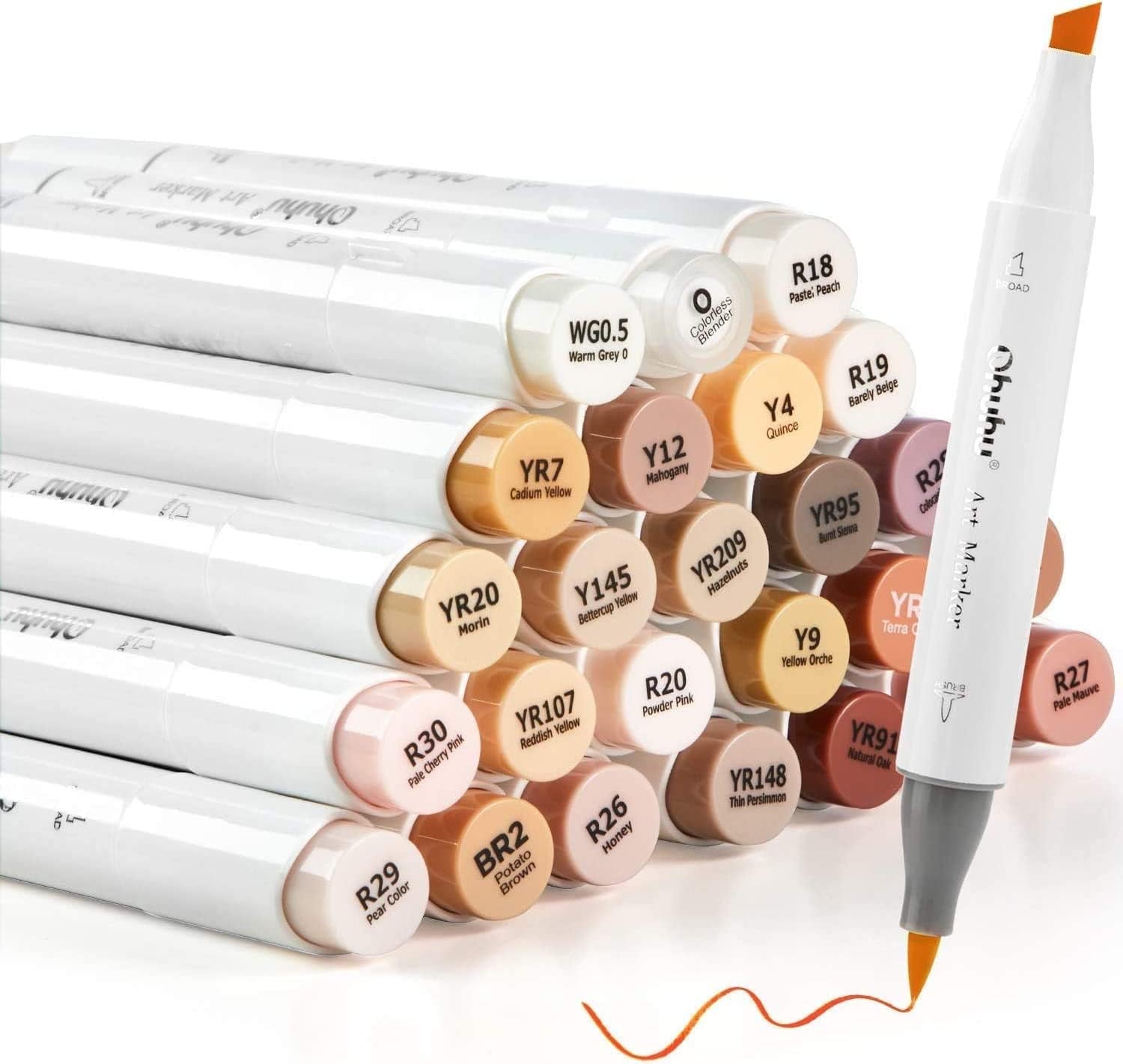 Skin Tone Alcohol Markers Brush Tip - 24 Portrait Color Markers for Artist Adults Coloring Illustration - Chisel & Brush - Honolulu - Refillable