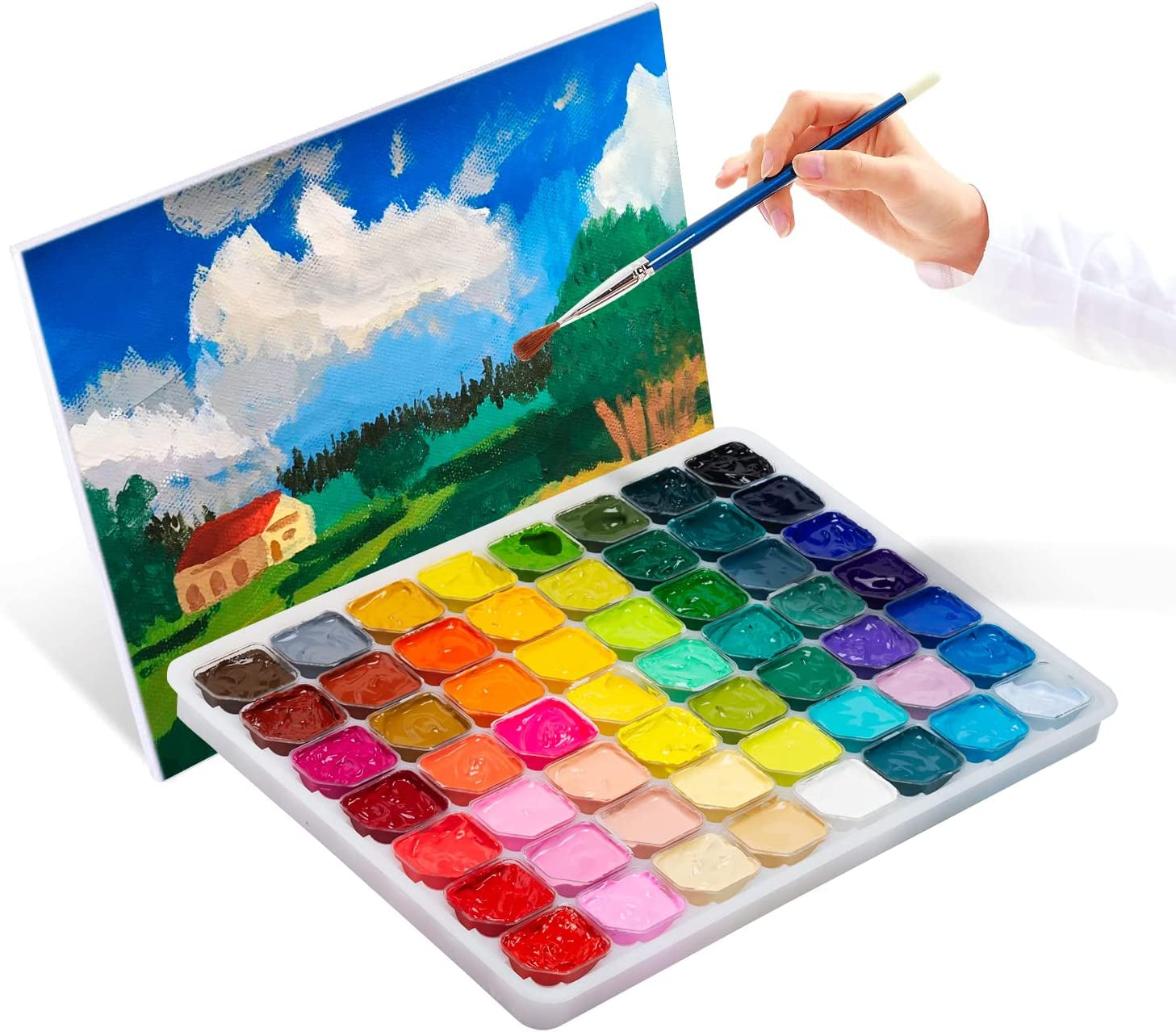Gouache Paint Set, 56 Colors X 30Ml Unique Jelly Cup Design in a Carrying Case, Gouache Opaque Watercolor Painting Perfect Art Supplies for Artists, Students, and Kids