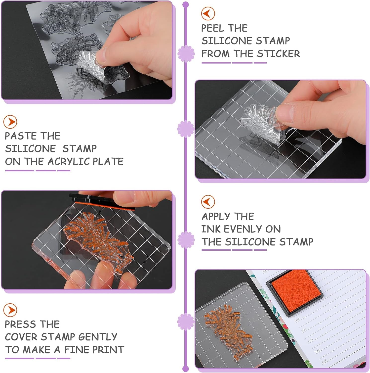 26 Pieces Acrylic Stamp Blocks Tools Set Including 8 Plants and Flower Silicone Clear Stamps Seal 6 Stamp Blocks 12 Craft Ink Pads Decorative Clear Stamps for Scrapbooking Card Making Journaling