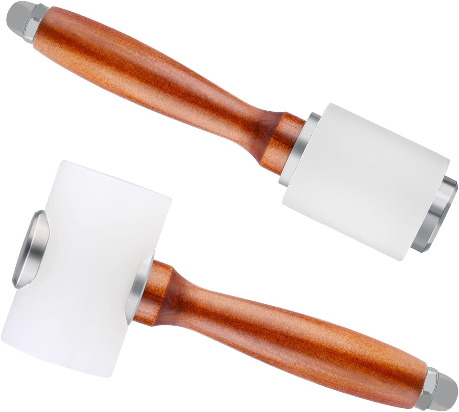 Leather Carving Hammer 2 Pieces, Leathercraft Mallet, Nylon Wood Handle Hammer, Leather Carving Hammer Mallet for DIY Stamping Sew Leather Cowhide Tool(1 T Hammer + 1 Vertical Hammer)