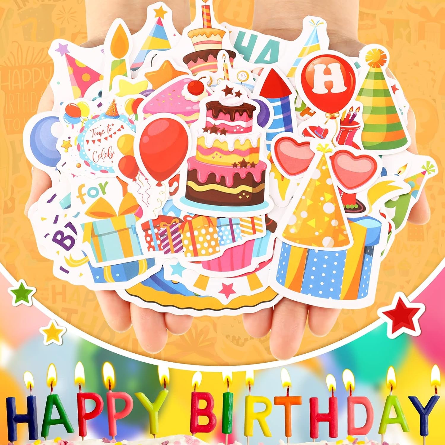 100 Pcs Birthday Paper Die Cuts Cardstock Birthday Scrapbook Die Cuts DIY Scrapbooking Cutouts for Birthday Scrapbook Notebook Suitcase Calendar Laptop Embellishments Supplies Craft Making Decoration