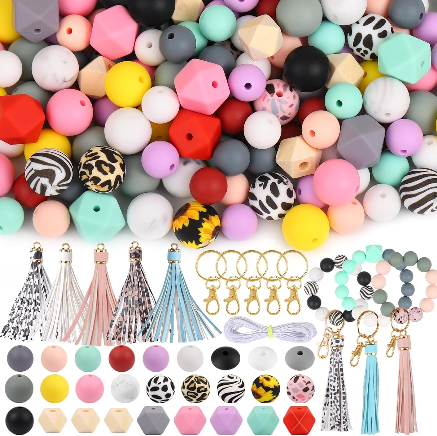 141Pcs Silicone Beads for Keychain Making Kit Beads for Pens Silicone Beads Bulk Key Chain Making Kit 15Mm Silicone Beads Rubber Beads Keychain Making Supplies for Bracelet Necklace Jewelry