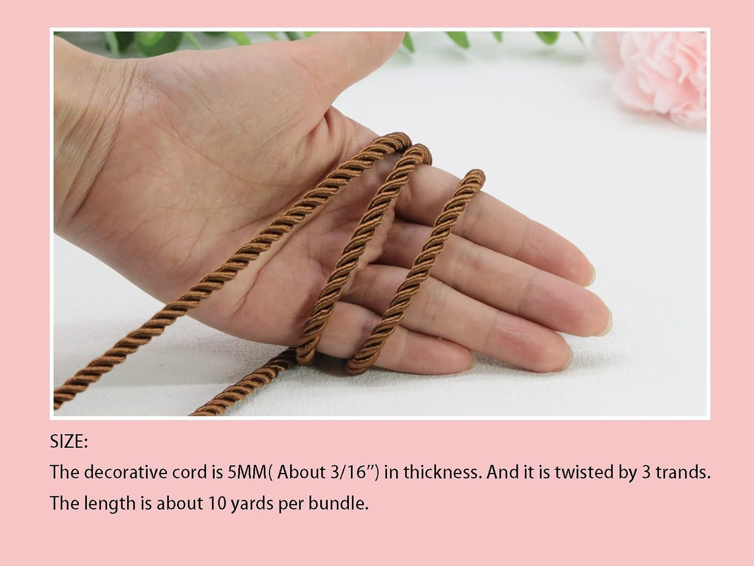 U Pick 10Yds 5Mm 3 Braided Cord Decorative Twisted Satin Polyester Twine Cord Rope String Thread Shiny Cord Choker Thread (15:Coffee)