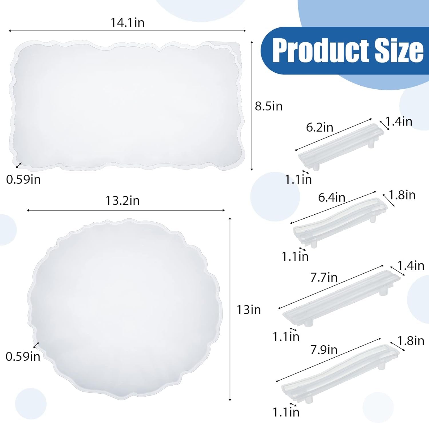 2 Pcs Large Silicone Resin Tray Molds with 4 Pcs Handles Serving Tray Molds Resin Mold for Making Jewelry Plates Tea Coasters Art Craft Casting Supplies
