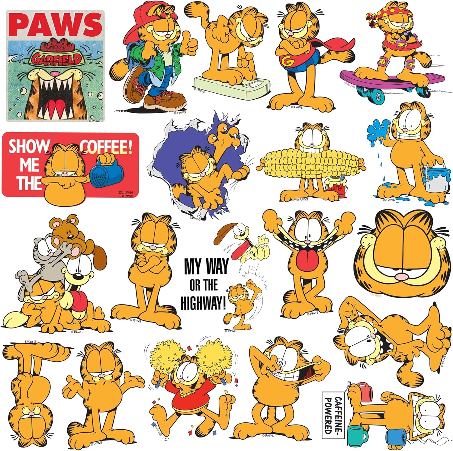 Garfield 50Ct Vinyl Large Deluxe Stickers Variety Pack - Laptop, Water Bottle, Scrapbooking, Tablet, Skateboard, Indoor/Outdoor - Set of 50