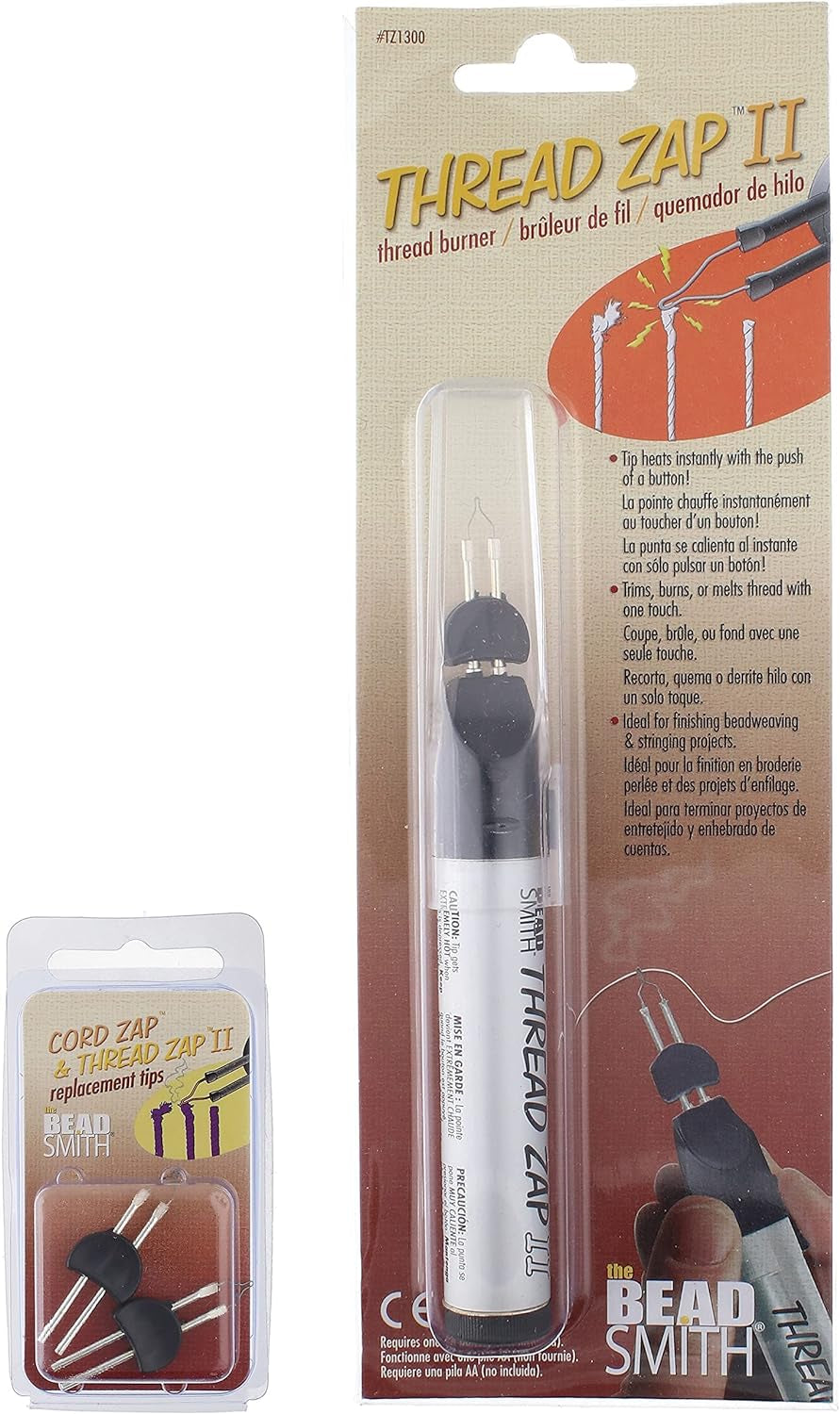 Thread Zap - 5.25” Thread Burner - plus 2 Pack Replacement Tips Included - Trim, Burn and Melt Thread with One Touch, Ideal for Finishing Bead Weaving and Stringing Projects