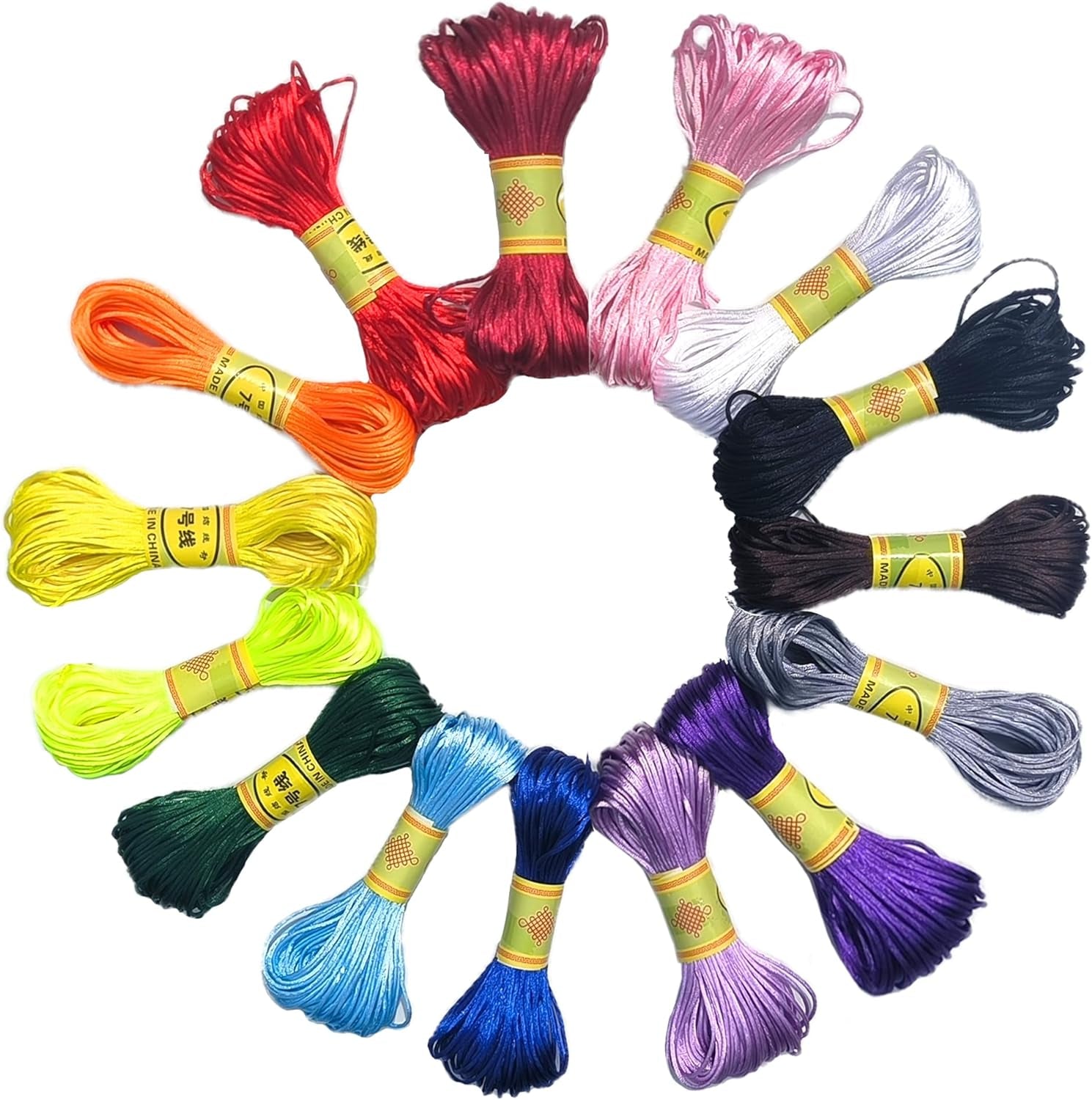 327 Yards (981 Feet) Nylon String for Bracelets, 15 Colors Chinese Knotting Cord, 1.5 Mm Nylon Cord for Jewelry Making, Beading, Necklaces, Friendship Bracelets, Tassels and Craft
