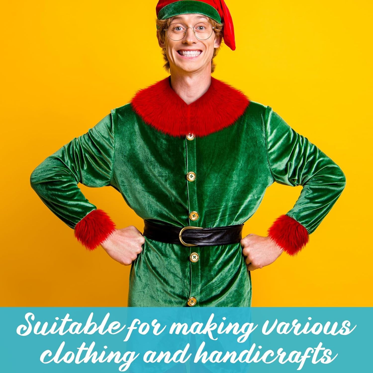 20 Pcs Faux Fur Fabric 10&quot; X 10&quot; with 40 Pcs Wood Balls Shaggy Faux Fur Square Patches, Gnome Beards for Crafting Sewing Costume Rug Pillow Cushion Pad Chair Cover Christmas (Bright Color)