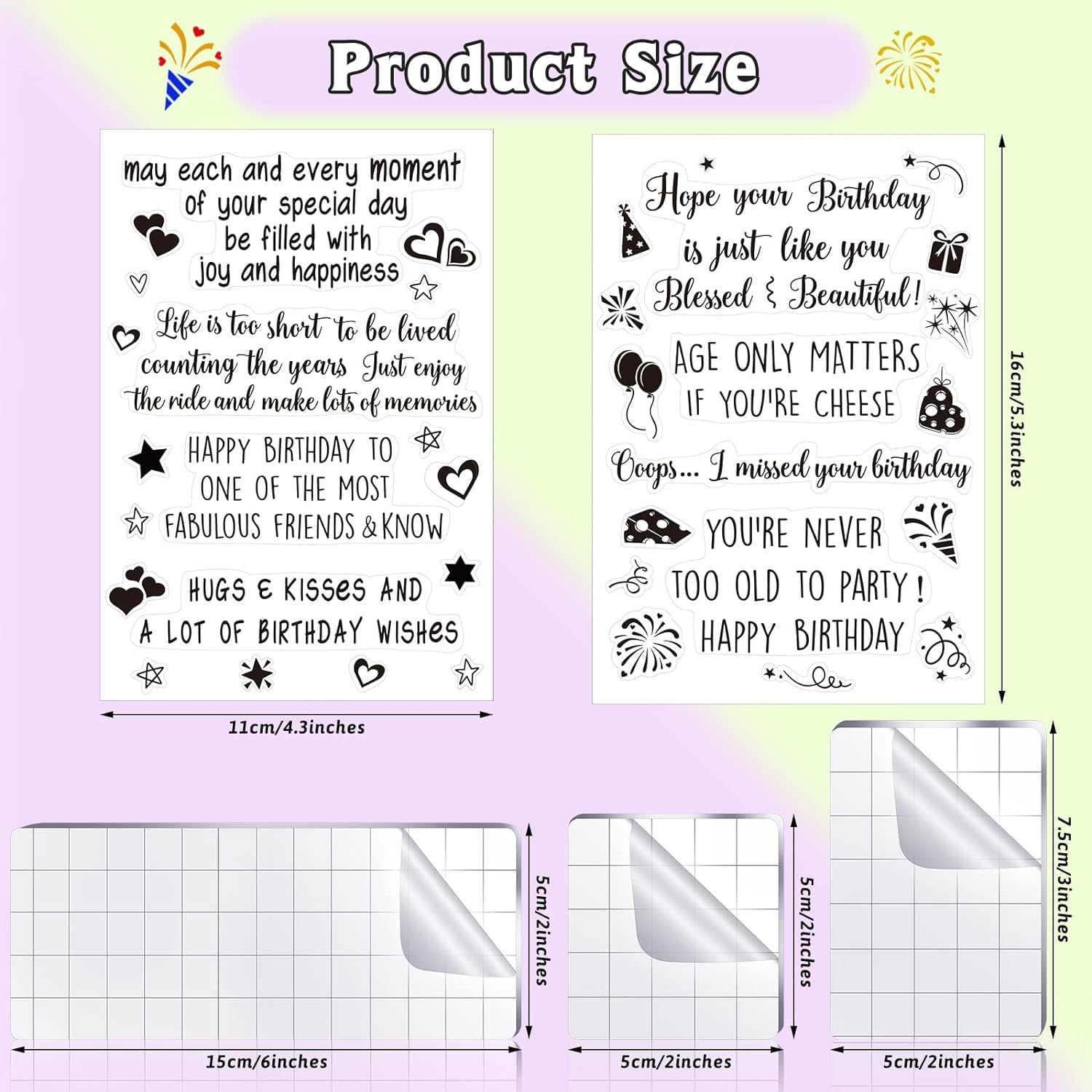 4 Sheets Sentiments Rubber Clear Stamps Set Clear Stamps for Card Making and 3 Pcs Acrylic Stamp Block Tools with Grid Lines Happy Rubber Birthday Stamps Craft Supplies for Diy Scrapbooking Journaling