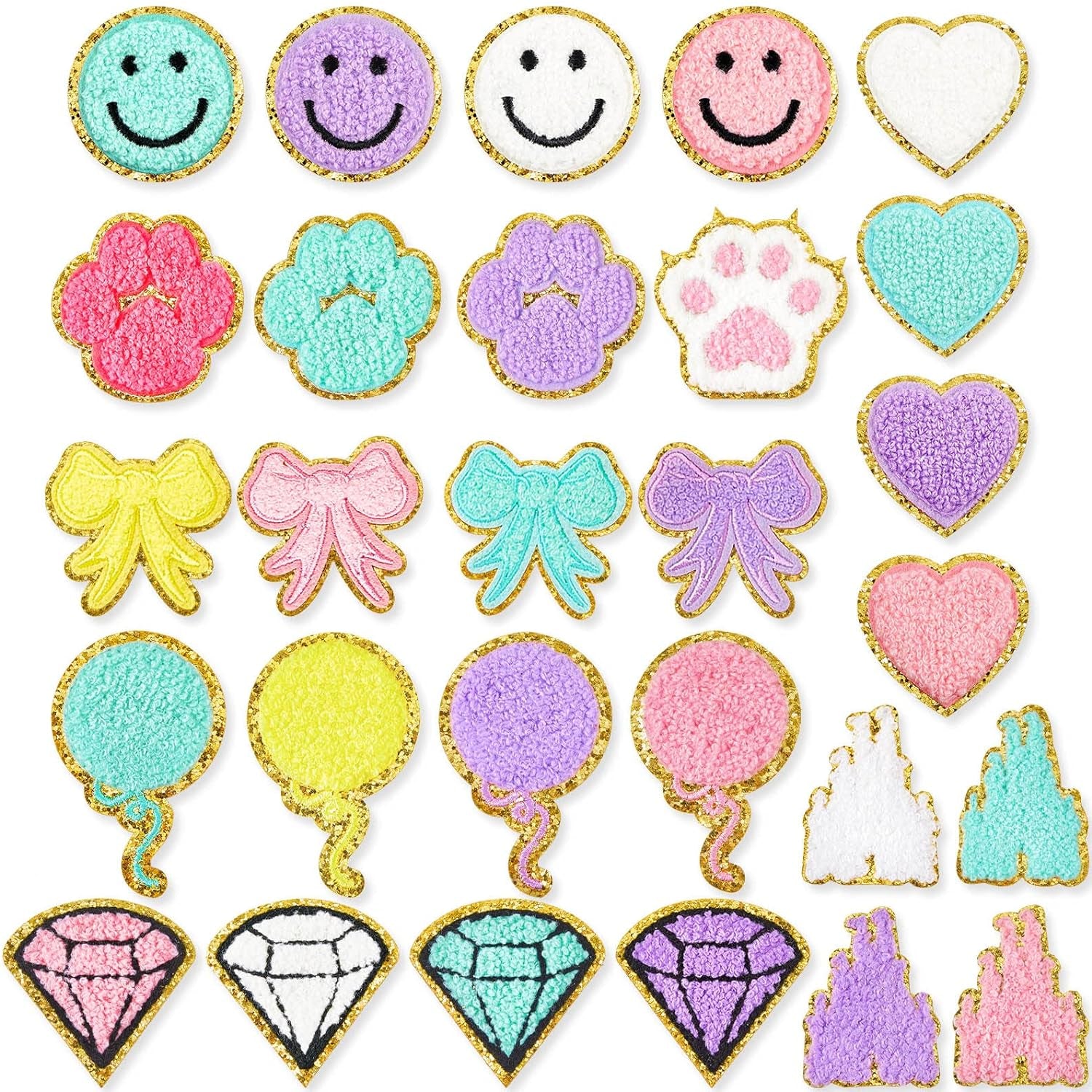 28 Pcs Iron on Patches Colorful Sew Iron on Patch Chenille Embroidered Patches Applique Patches for Clothing Fabric Jackets Jeans Repair Decor Craft (Delicate Style)