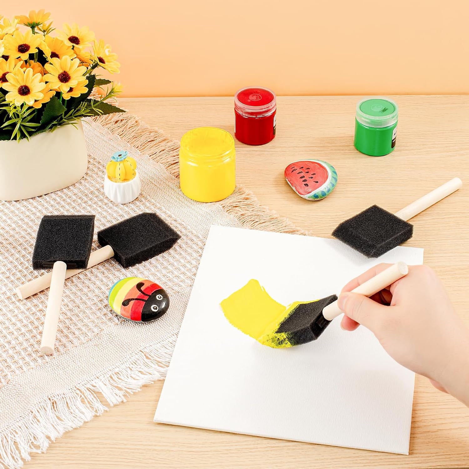 5 Pcs Foam Paint Brushes, 2 Inch Foam Brush, Wood Handle Foam Brushes for Staining, Sponge Paint Brush, Foam Brushes for Staining, Varnishes, and DIY Craft Projects